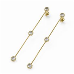 2 ctw Cushion cut Diamond Station Earrings 18K Yellow Gold