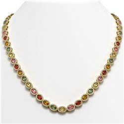 22.62 ctw Multi Color Sapphire & Diamond Micro Pave Necklace 10k Yellow Gold