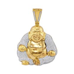 10kt Yellow Gold Mens Round Diamond Laughing Buddha Hotei Charm Pendant 1-3/4 Cttw
