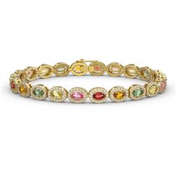 10.04 ctw Multi Color Sapphire & Diamond Micro Pave Bracelet 10k Yellow Gold