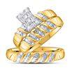 Image 1 : 10kt Yellow Gold His & Hers Round Diamond Cluster Matching Bridal Wedding Ring Band Set 1/10 Cttw