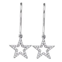 10kt White Gold Round Diamond Star Dangle Earrings 1/8 Cttw