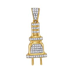 10kt Yellow Gold Mens Round Diamond Power Plug Charm Pendant 1/5 Cttw