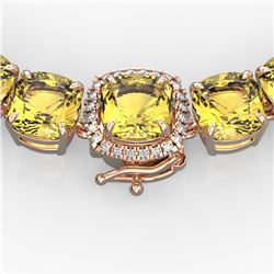 87 ctw Citrine & Diamond Micro Pave Necklace 14k Rose Gold