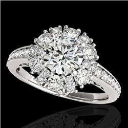 2.16 ctw Certified Diamond Solitaire Halo Ring 10k White Gold