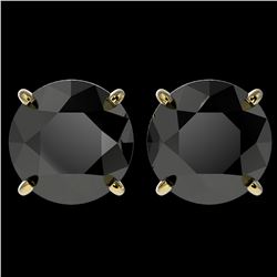 4 ctw Fancy Black Diamond Solitaire Stud Earrings 10k Yellow Gold