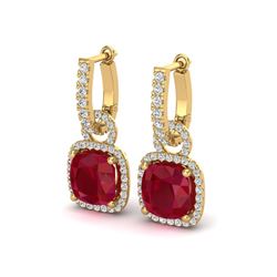 6 ctw Ruby & Micro Pave VS/SI Diamond Certified Earrings 18k Yellow Gold