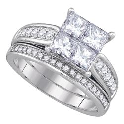 14kt White Gold Princess Diamond Bridal Wedding Engagement Ring Band Set 1.00 Cttw