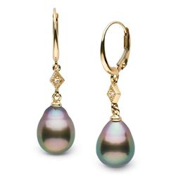 Black Tahitian Drop-Shaped Pearl and Diamond Aerie Collection Dangle Earrings