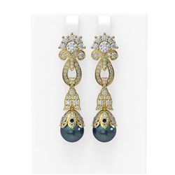 6.87 ctw Diamond & Pearl Earrings 18K Yellow Gold