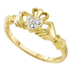 10kt Yellow Gold Round Diamond Claddagh Heart Ring .02 Cttw