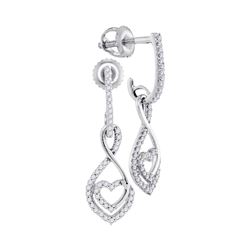 10kt White Gold Round Diamond Heart Dangle Screwback Earrings 1/4 Cttw
