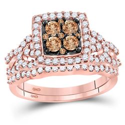 10kt Rose Gold Round Brown Diamond Bridal Wedding Engagement Ring Band Set 1.00 Cttw
