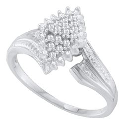 10kt White Gold Round Prong-set Diamond Oval Cluster Ring 1/8 Cttw