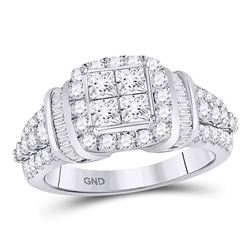 10kt White Gold Princess Diamond Square Frame Cluster Ring 1-3/4 Cttw