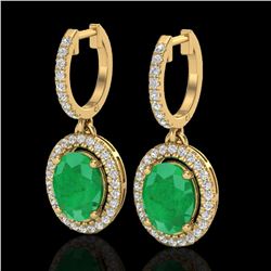 4.25 ctw Emerald & Micro Pave VS/SI Diamond Earrings 18k Yellow Gold