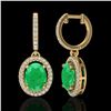 Image 2 : 4.25 ctw Emerald & Micro Pave VS/SI Diamond Earrings 18k Yellow Gold