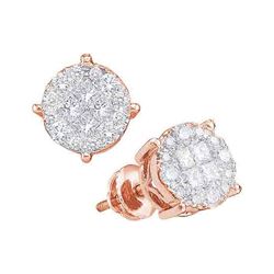 14kt Rose Gold Princess Round Diamond Fashion Cluster Earrings 1/2 Cttw