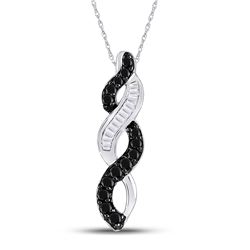 14kt White Gold Round Black Color Enhanced Diamond Woven Infinity Pendant 1/3 Cttw