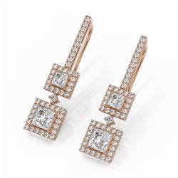 2.5 ctw Princess Cut Diamond Designer Earrings 18K Rose Gold