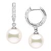 Image 1 : White Japanese Akoya Pearl and Diamond Pave Hoop Earrings