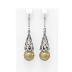 3 ctw Diamond & Pearl Earrings 18K White Gold