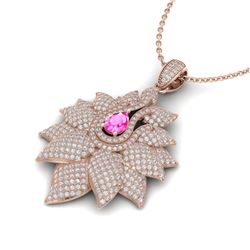 3 ctw Pink Sapphire & Micro Pave VS/SI Diamond Necklace 14k Rose Gold