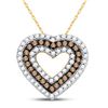 Image 1 : 14kt Yellow Gold Round Brown Diamond Heart Outline Pendant 3/4 Cttw