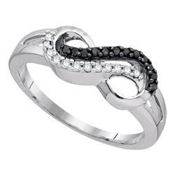 10kt White Gold Round Black Color Enhanced Diamond Infinity Ring 1/6 Cttw