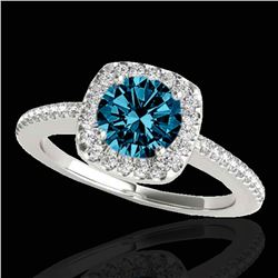 1.25 ctw SI Certified Fancy Blue Diamond Halo Ring 10k White Gold