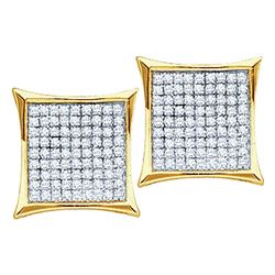 10kt Yellow Gold Round Diamond Square Kite Cluster Earrings 1/2 Cttw