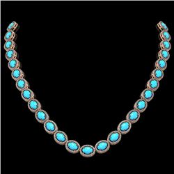 36.208 ctw Turquoise & Diamond Micro Pave Halo Necklace 10k Rose Gold