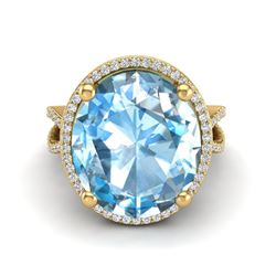 12 ctw Sky Blue Topaz & Micro Pave VS/SI Diamond Ring 18k Yellow Gold
