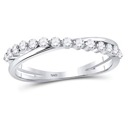 10kt White Gold Round Diamond Single Row Crossover Stackable Band Ring 1/3 Cttw