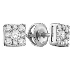 10kt White Gold Round Diamond Square Cluster Stud Earrings 1/2 Cttw