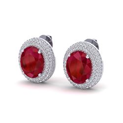 9.20 ctw Ruby & Micro Pave VS/SI Diamond Earrings 18k White Gold
