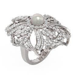 3.23 ctw Diamond & Pearl Ring 18K White Gold