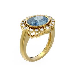 4.04 ctw Blue Topaz & Diamond Ring 18K Yellow Gold