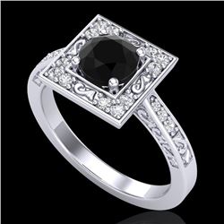 1.1 ctw Fancy Black Diamond Engagment Art Deco Ring 18k White Gold