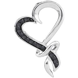 10kt White Gold Round Black Color Enhanced Diamond Twist Heart Pendant 1/10 Cttw