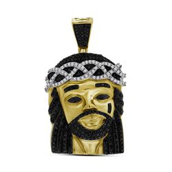 10k Yellow Gold Polished Black Color Enhanced Diamond Mens Jesus Christ 3D Head Piece Charm Pendant 