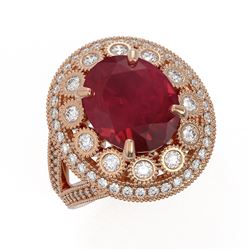 8.76 ctw Certified Ruby & Diamond Victorian Ring 14K Rose Gold