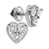 Image 1 : Sterling Silver Round Diamond Heart Frame Stud Earrings 1/20 Cttw