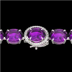78 ctw Amethyst & Micro Pave Diamond Bracelet 14k White Gold