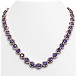 45.93 ctw Sapphire & Diamond Micro Pave Halo Necklace 10k Rose Gold
