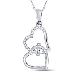 10kt White Gold Round Diamond Double Heart Pendant 1/10 Cttw
