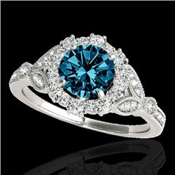 1.5 ctw SI Certified Fancy Blue Diamond Solitaire Halo Ring 10k White Gold