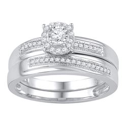 10k White Gold Round Diamond Bridal Wedding Engagement Ring Band Set 1/4 Cttw