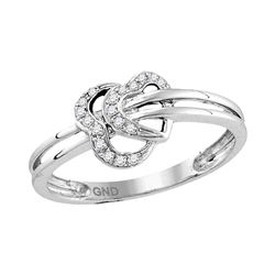 10kt White Gold Round Diamond Threaded Heart Ring 1/12 Cttw