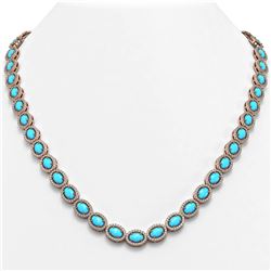 25.51 ctw Turquoise & Diamond Micro Pave Halo Necklace 10k Rose Gold